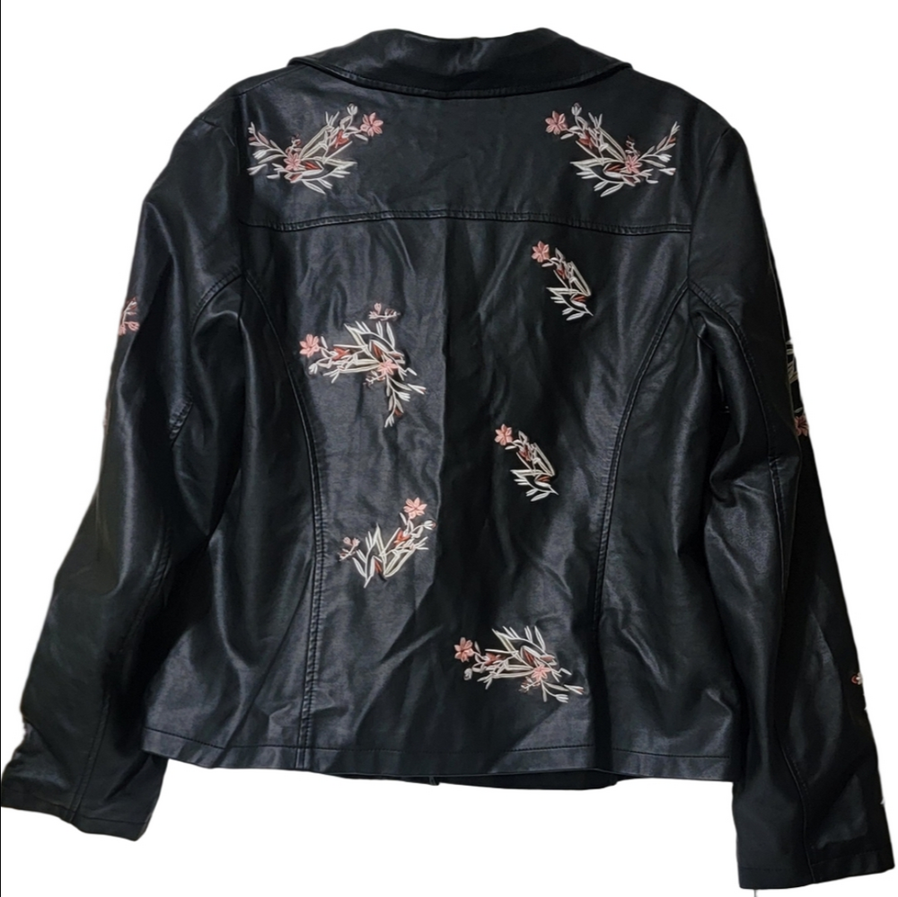 ALFANI embroidered Vegan Leather Coat XL. Floral, Oriental, Animal-friendly🤗 - Picture 5 of 10